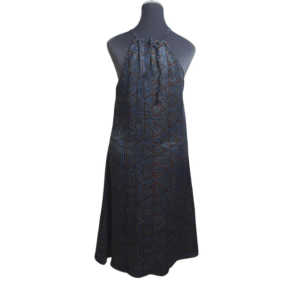Gramatas Navy Velvet Halter Dress XL NWT Geometric Boho Pockets Slow Fashion - Picture 4 of 11